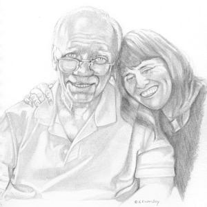 Pencil skectch of father and daughter, Artist:  Barbara Bromley a.k.a. artfulbarb