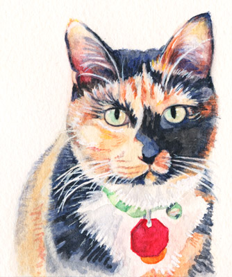 Final watercolor of a cat.  Part of a mini-lesson tutorial for this blog artfulpassages.com